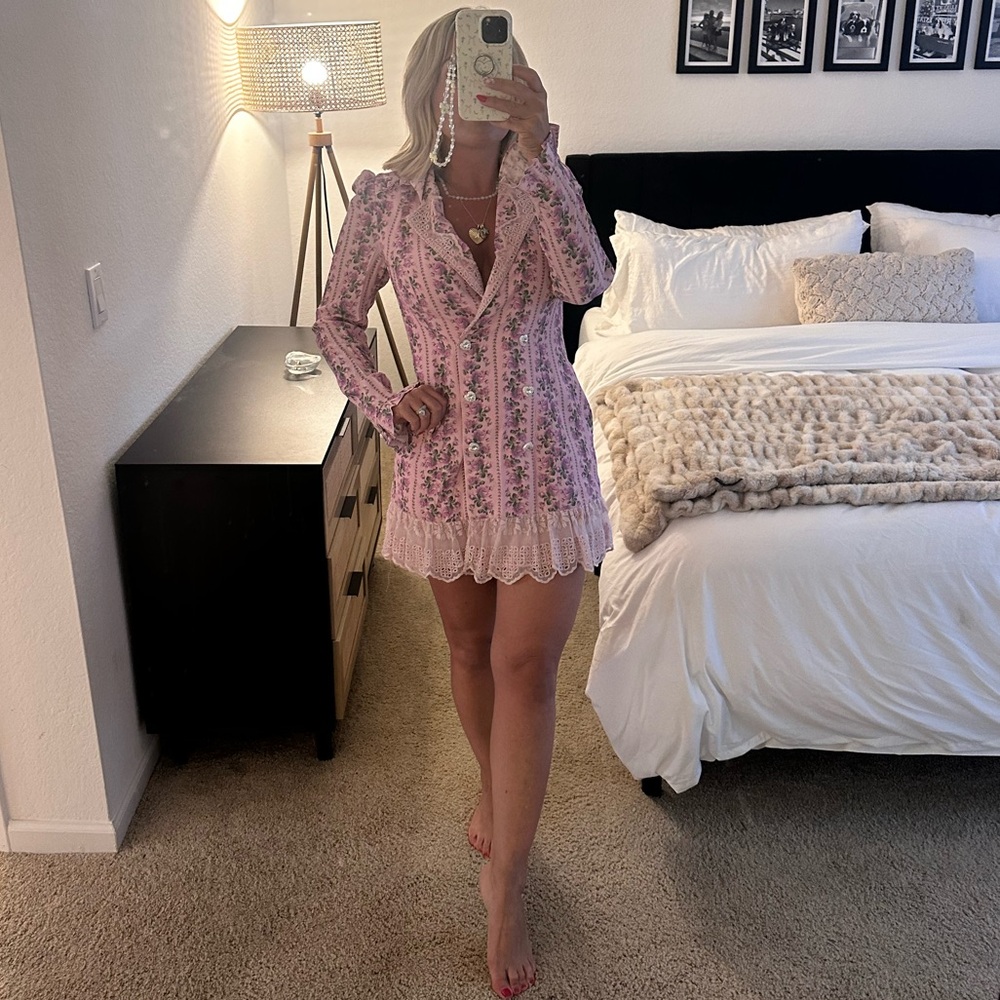 LoveshackFancy lilac flower print tuxedo dress